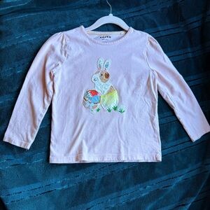 Mini boden Kids' Bunny Appliqué Long Sleeve Graphic pink T-shirt 5-6 Y